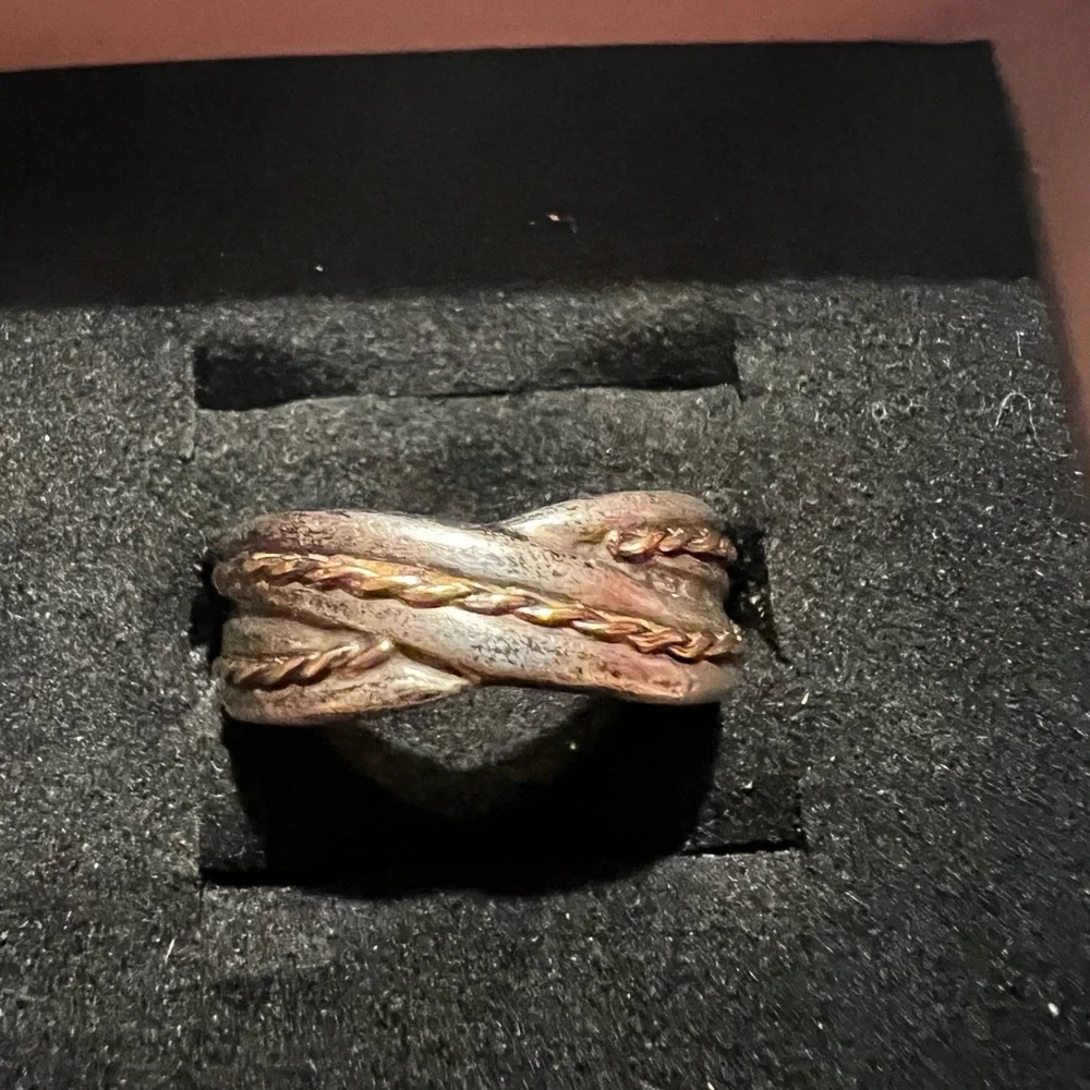 Sterling silver & 14k rope style ring size 7